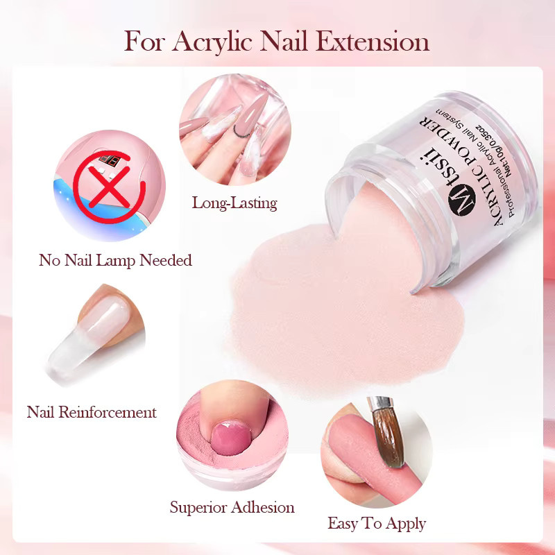 Mtssii Acryl-Nagelpulver, Weiß Transparent Rosa Nude, Glänzend, 10 ml - Bild 2