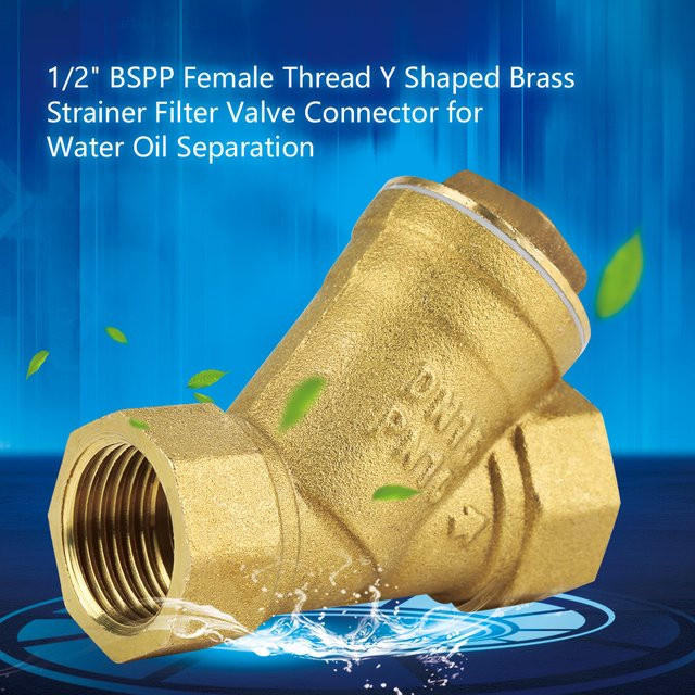 Fdit Y-förmiger Siebfilteranschluss aus Messing mit Innengewinde 1/2 Zoll BSPP in Gold/Brassy für Wasser- und Öltrennung - Bild 1