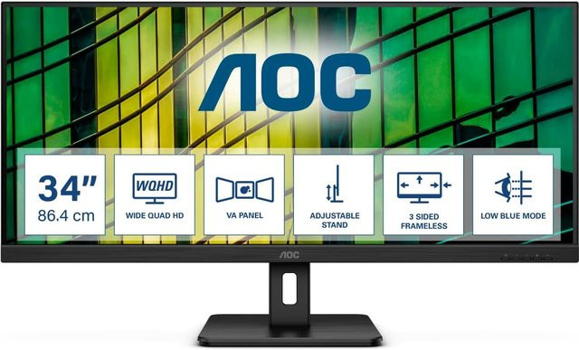 AOC U34E2M WQHD Monitor 34 Zoll, 100 Hz, VA-Panel, Schwarz - Bild 1