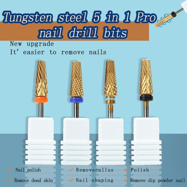 TFSCLOIN 5-in-1 Pro-Nagelbohrer aus Wolframstahl, Schwarz - Bild 1