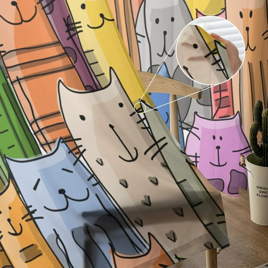Yiran Furniture Transparentes Tüll-Fensterdekoration mit Katzen-Motiv in Multicolour, Breite: 135 cm, Höhe: 115 cm - Bild 2
