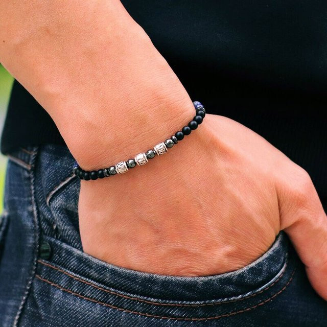 Noter Armband, Perlen, Schwarz, Messing, Herren - Bild 1