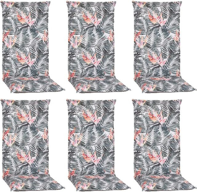 Beo Sitzauflage Hochlehner Tamky 6er Set Weiß Blumenmuster mit Schaumstofffüllung und Bindebändern - Bild 1