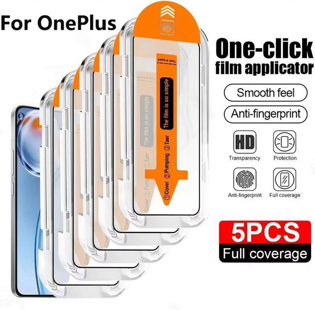 Displayschutz aus gehärtetem Glas für OnePlus 15, 13, 12 und Nord Serie mit staubfreier Installationsfolie, transparent - Bild 1