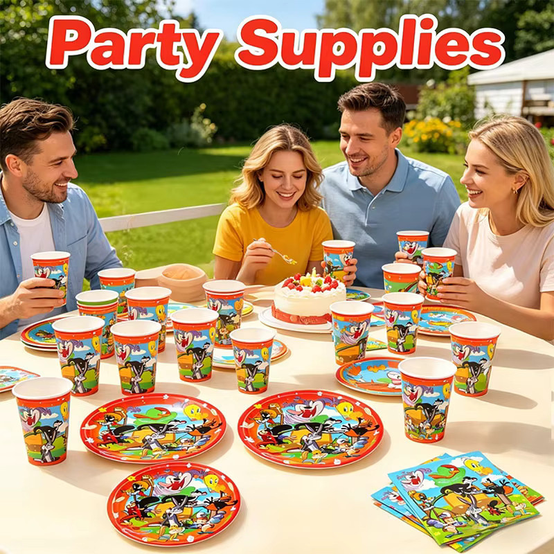 Warner Bros. Looney Tunes Party-Set mit Einweg-Servietten, Papptellern und Bechern in Multicolor - Bild 3