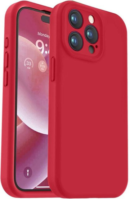 Stoßfeste Silikon-Handyhülle für Apple iPhone 15 14 13 12 11 Pro Max mit Kamera-Objektivschutz in Rot - Bild 1