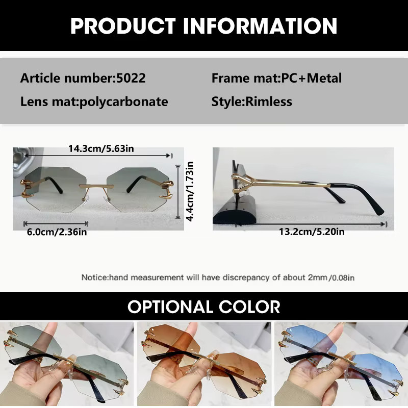 OCYCO Sonnenbrille, randlos, hexagonal, Metall, braun, Unisex - Bild 2