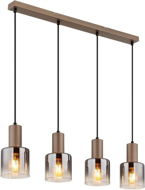 Globo Lighting Pendelleuchte Walton aus Glas und Metall in Braun und Transparent, B/H/T: 12 x 150 x 78 cm, E27, 4 Leuchtmittel - Bild 1