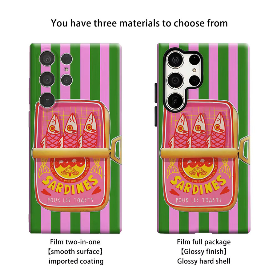 Aurbe Handyhülle für Samsung Galaxy S26 S25 S24 S23 Ultra Plus HD Hard Case mit Sardines Design in Grün-Rosa-Streifen - Bild 2
