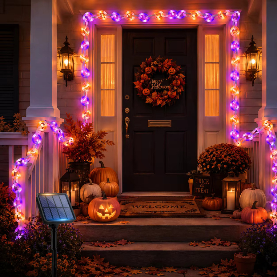 Halloween Solar-Lichterkette mit RGB LED in Orange, Lila und Multicolour für die Party-Dekoration im Außenbereich wie Garten, Zaun, Veranda oder Terrasse - Bild 3