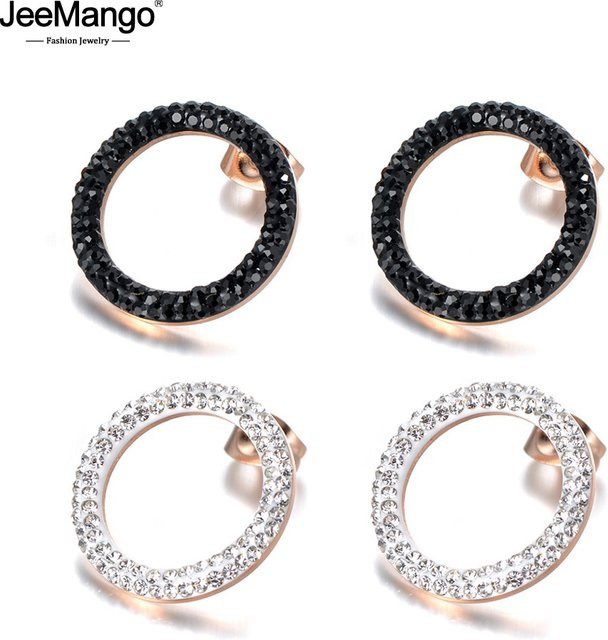 JeeMango Ohrringe Edelstahl, Weiß/Schwarz, Kristall, Rose Gold, Runde Form - Bild 1