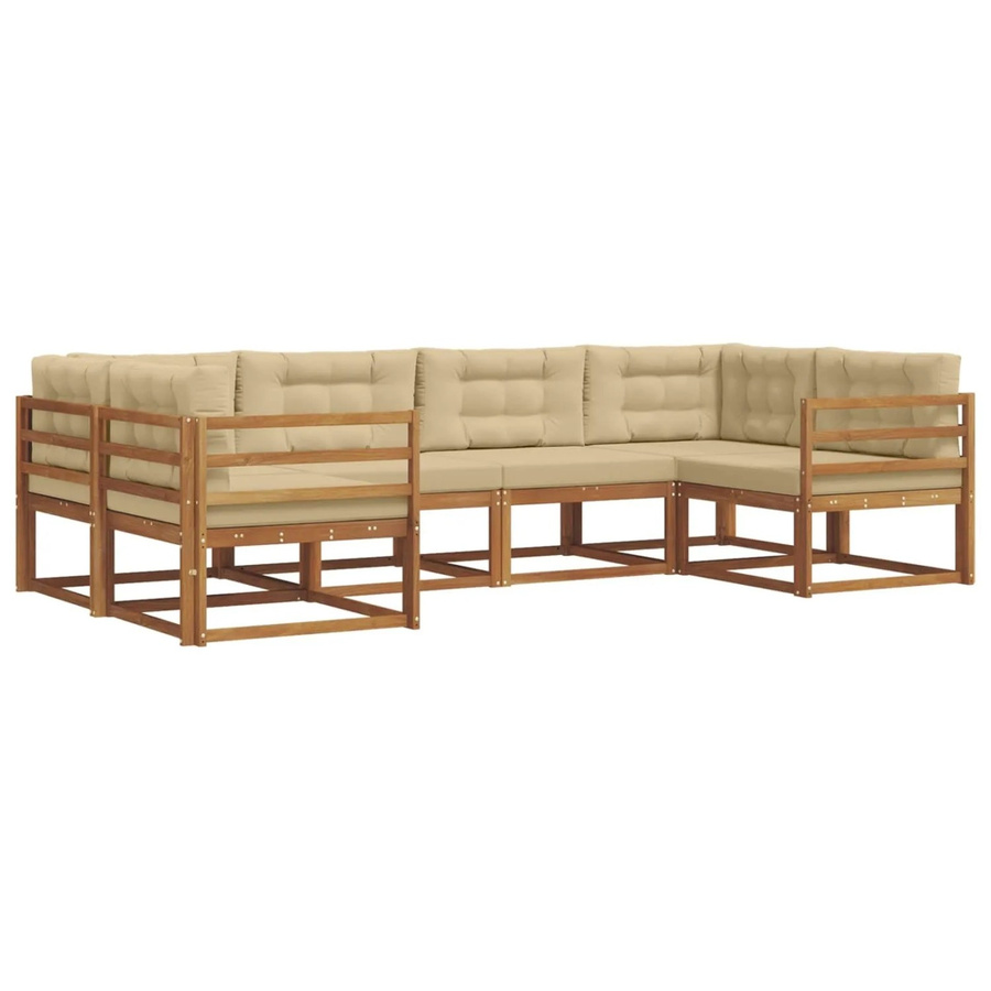 vidaXL Outdoor-Sofagarnitur 6-teilig aus Akazienholz in Natur und Beige mit Kissen und L-Form - Bild 2