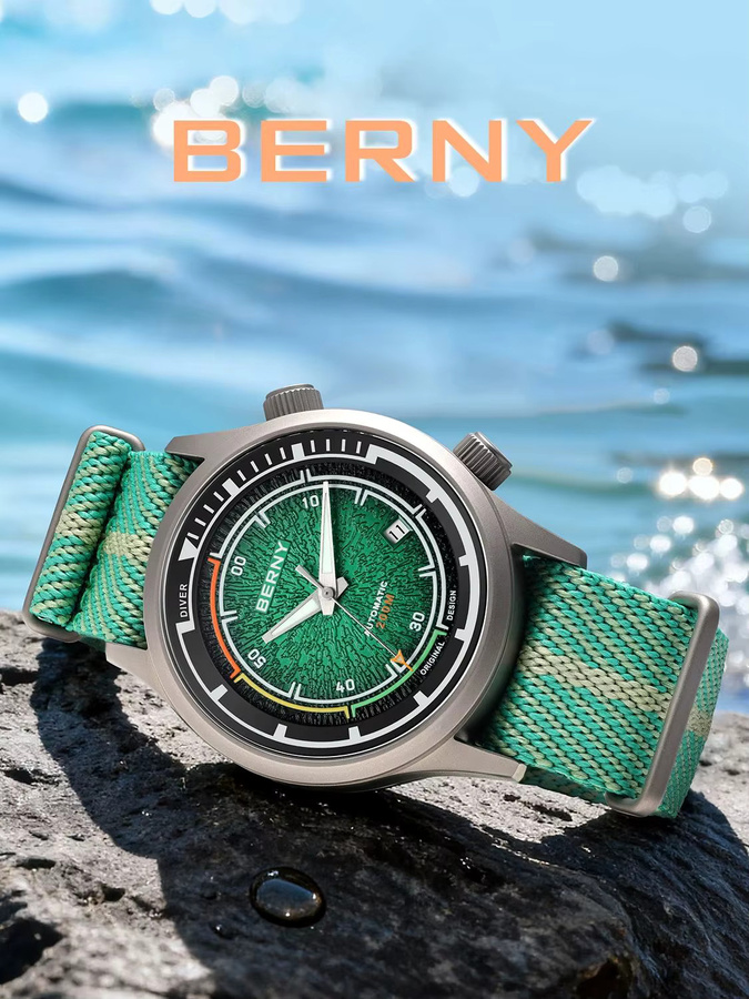 BERNY Herren-Taucheruhr, Titan, Automatik, Saphirglas, 20 ATM, Textil/NATO - Bild 7