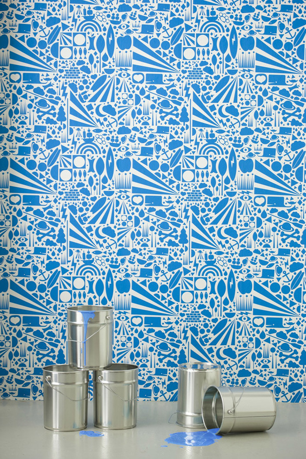 Ferm Living Tapete Gravity in Blau und Weiß mit abstraktem geometrischem Design aus Vlies - Bild 1