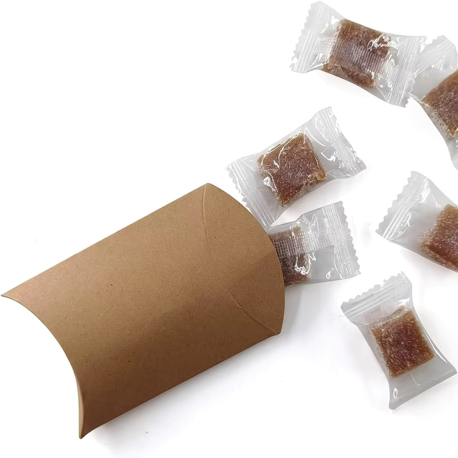 50 Stück rustikale Kraftpapier-Kissen-Mini-Süßigkeitsschachteln in Braun mit Schnur für Hochzeitsgeschenke und Partygeschenke - Bild 2