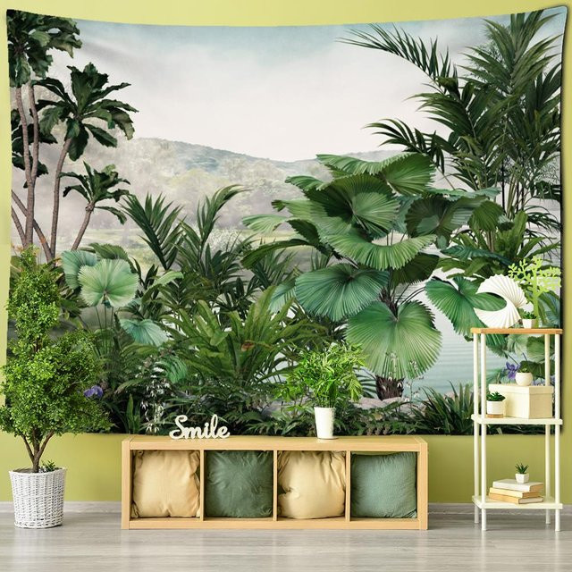 Ethorn Wandteppich mit tropischem Palmenpflanzen-Motiv im Boho-Stil, bunter psychedelischer Landschaftsdruck für dein Wohnzimmer, Breite: 320 cm, Höhe: 182 cm - Bild 1