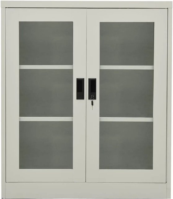 vidaXL Büroschrank aus Stahl mit Glastüren in Hellgrau, B/T/H: 90 x 40 x 105 cm - Bild 1