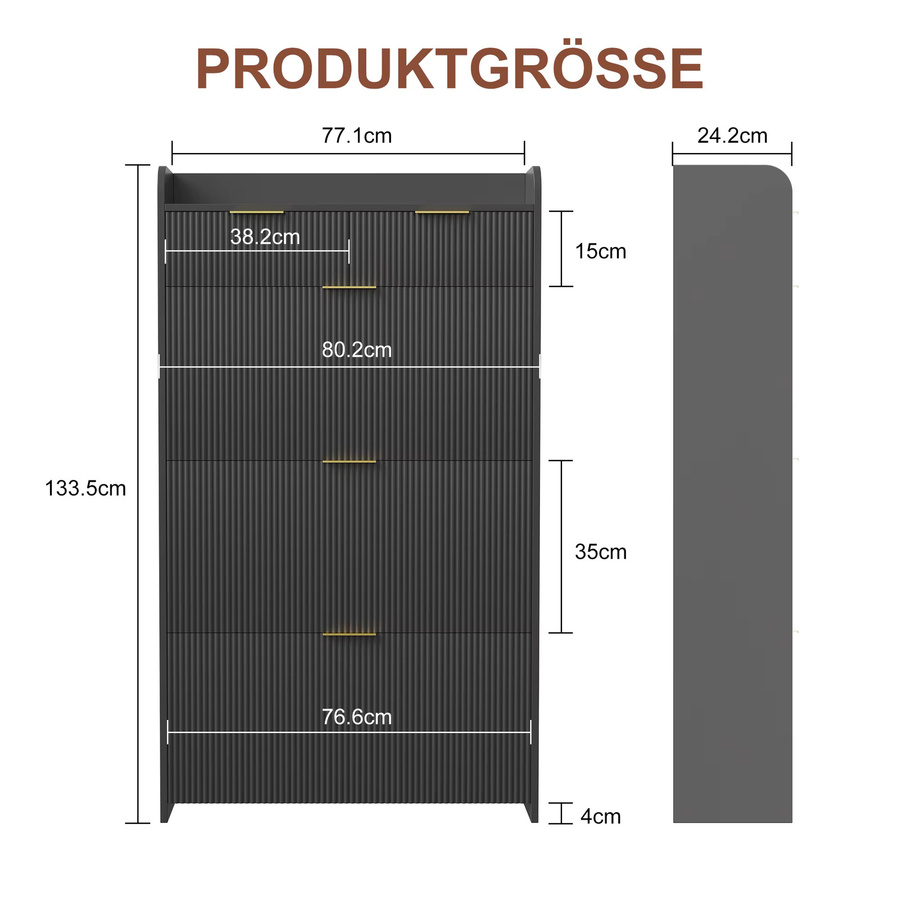 Superaly Schuhschrank aus Holz in Schwarz mit Klappschubladen und Schublade für schmale Eingangsbereiche - Bild 6