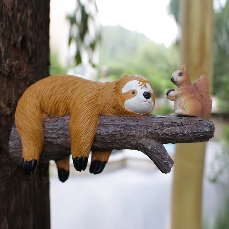 Deko-Figuren Eichhörnchen und Faultiere in Braun aus Kunststoff für Garten, Rasen und Terrasse - Bild 4