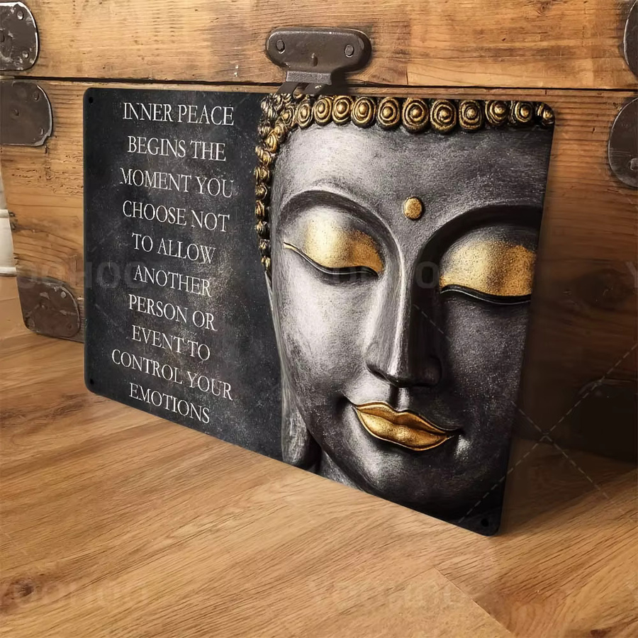 CIFBUY Vintage Buddha Wandkunst Inner Peace Metallschild zur spirituellen Meditation Breite: 20,32 cm, Höhe: 30,48 cm, Tiefe: 0,25 cm - Bild 3