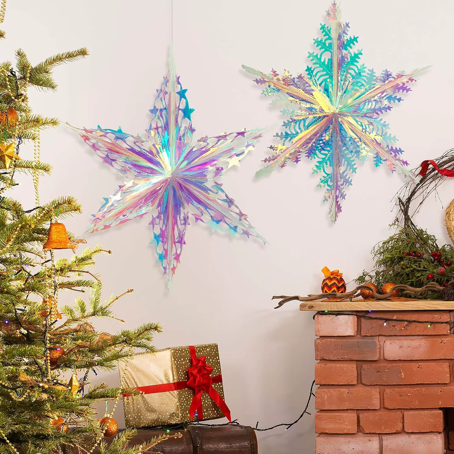 3er-Set schillernde Schneeflocken-Hängedekoration von MicroPlush in Mehrfarbig für Weihnachts- und Partydekoration - Bild 2