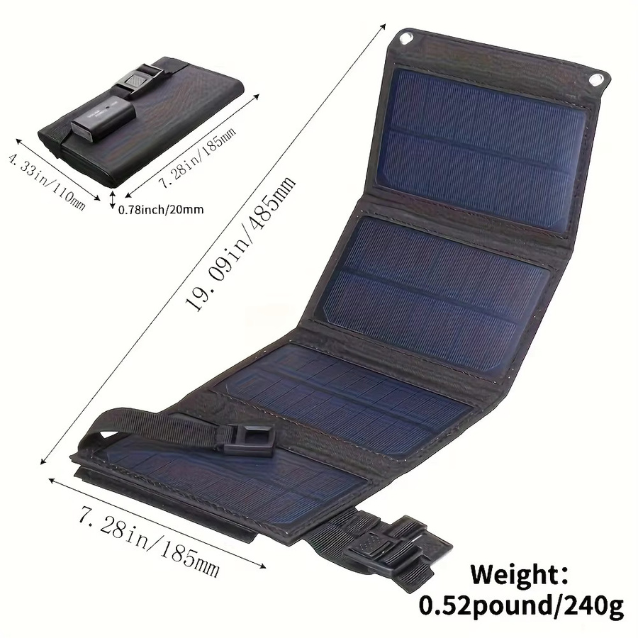 Tragbares flexibles USB Solar Panel in Schwarz, wasserdichtes 5V Klapp-Solarpanel zum Laden von Handys und Akkus - Bild 2
