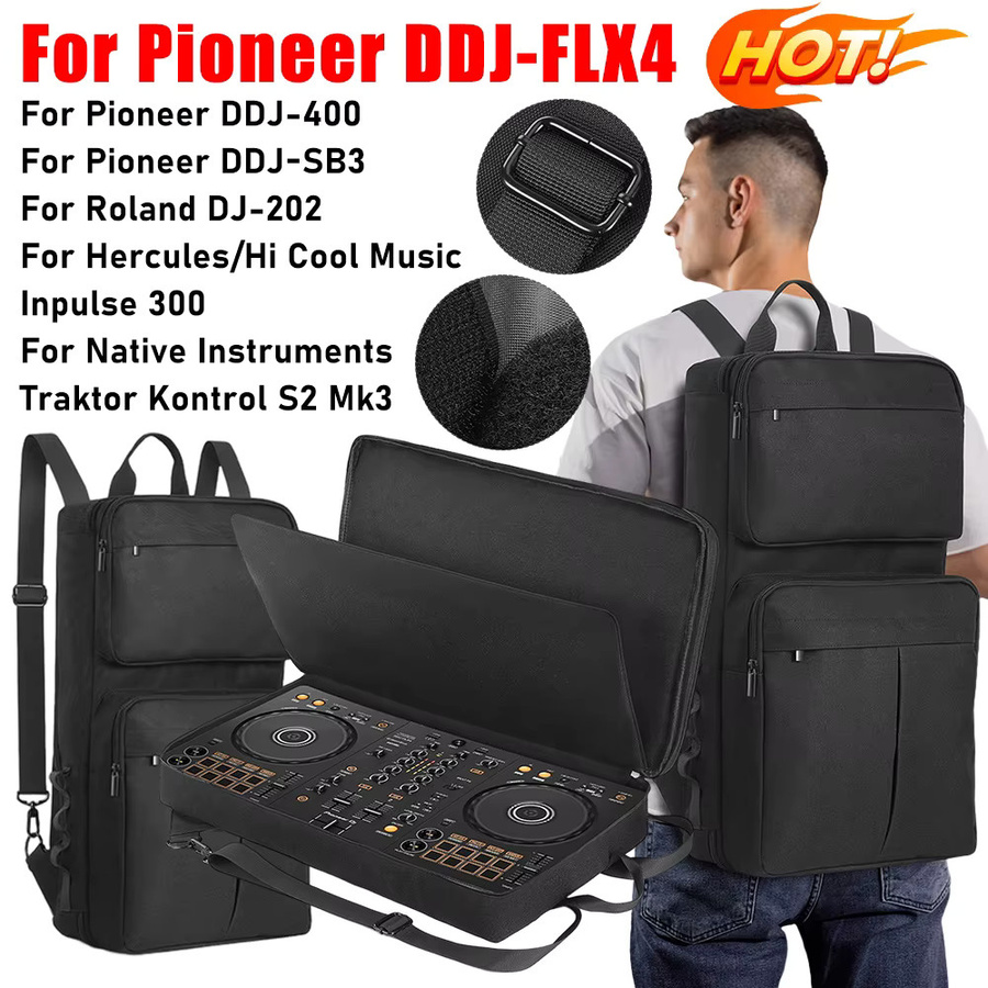 APWIKOGER Aufbewahrungstasche für Pioneer DDJ-400 DDJ-FLX4 und Roland DJ-202 DJ-Mixer, staubdichte DJ-Tasche mit Schultergurt, Schwarz - Bild 2