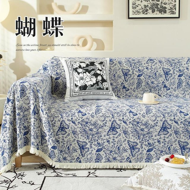 Doppelseitige Sofadecke im amerikanischen Stil von Your Warm Home, blau, Jacquard, B/T: 180 x 130 cm - Bild 1