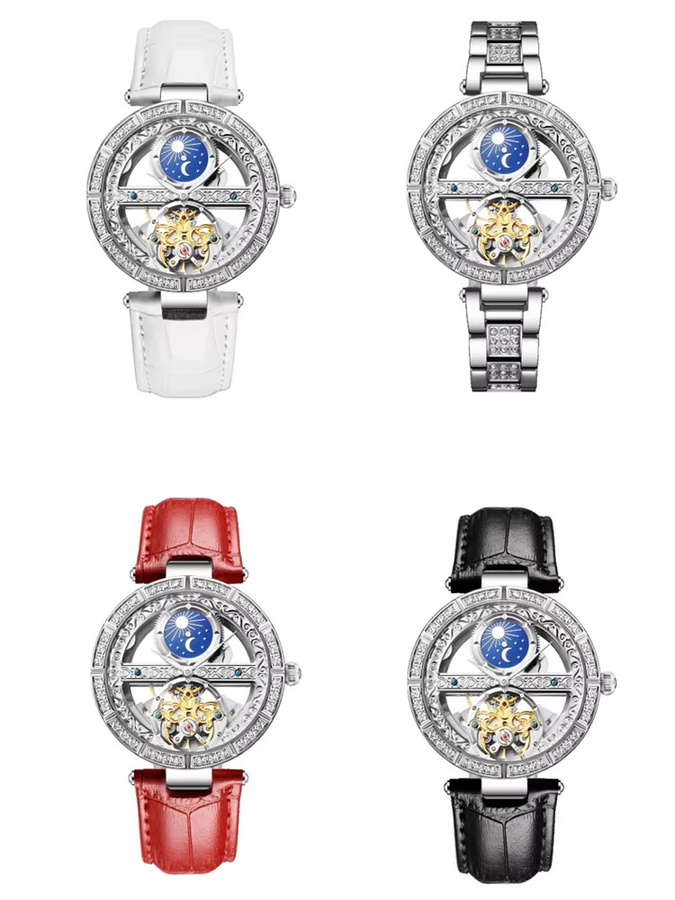 AILANG Armbanduhr Automatik, Leder, Blau, Silber, Damen - Bild 4