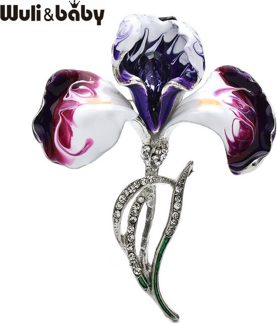 Wuli&baby Brosche, Emaille Orchidee, Zirkonia, Kristall, Damen, Silber - Bild 1