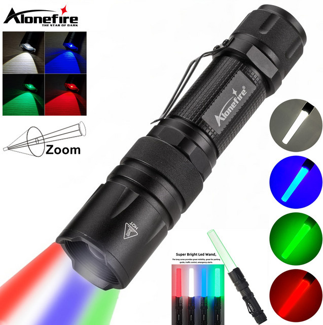 Alonefire 4-in-1 LED Taschenlampe mit RGB-Zoom in Schwarz aus Aluminium für Outdoor, Jagd und Camping - Bild 1