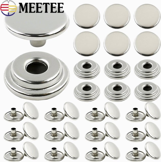 Meetee 100 Stück Edelstahl-Druckknöpfe in Silber, 15mm Canvas-Schnappverschlüsse für Zelte, Bootsabdeckungen und Lederhandwerk - Bild 1