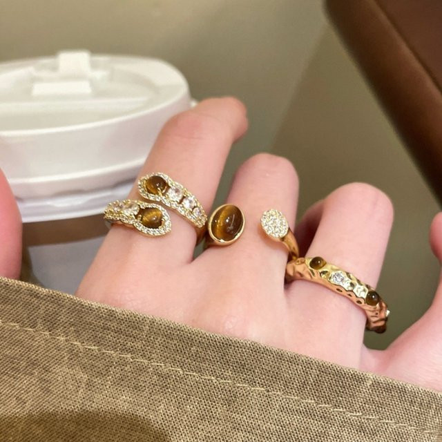 Maillard Ring, Schlangenform, Goldfarben, Brauner Edelstein, Damen - Bild 1