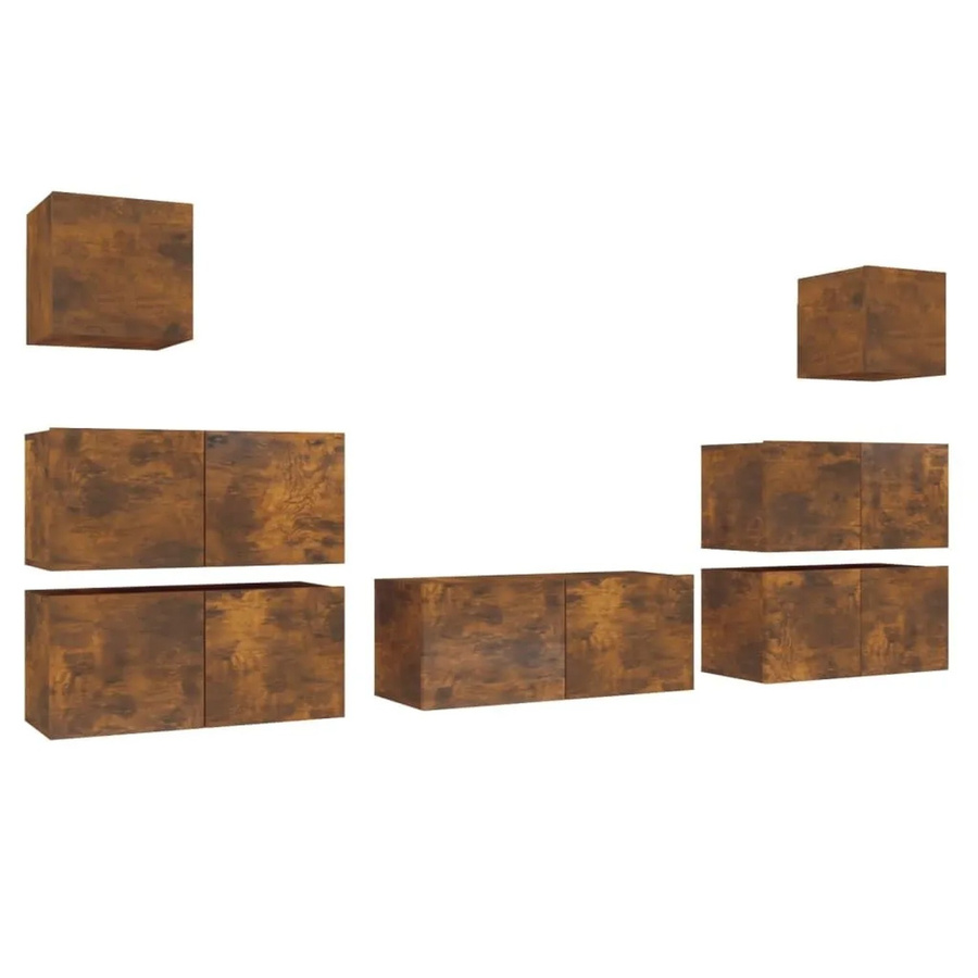vidaXL 7-teiliges TV-Schrank-Set aus Holzwerkstoff in Räuchereiche, Braun, Wandmontage für dein Wohnzimmer - Bild 2