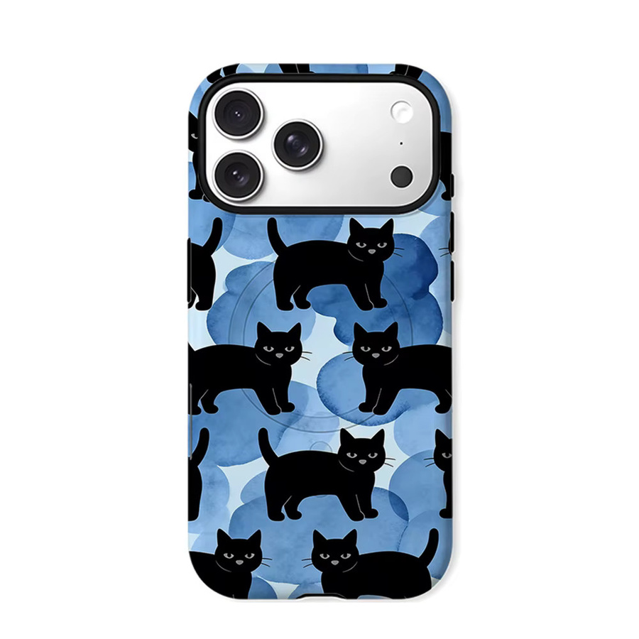 Aurea Case Matte Bumper MagSafe kompatible iPhone Hülle mit Aquarell Schwarzer Katzen Motiv in Schwarz und Multicolour - Bild 7