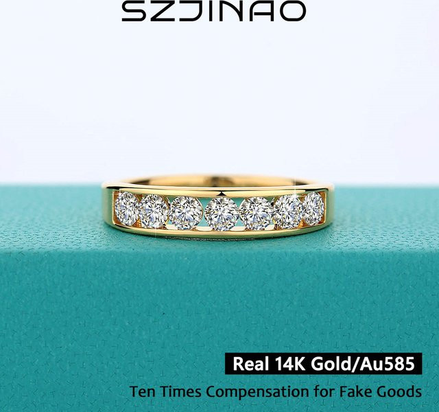 szjinao Moissanit-Diamantring, 585 Gold, Damen - Bild 1