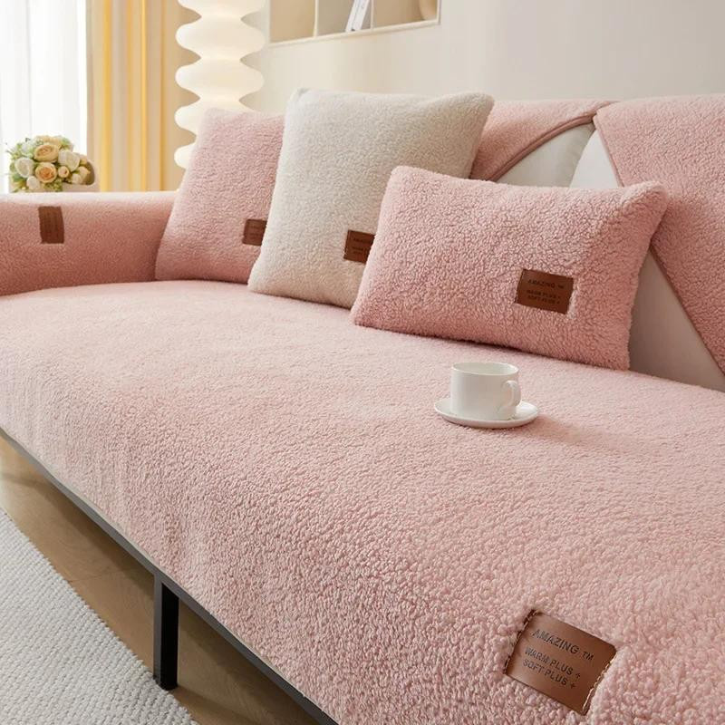 Warmes Sofatuch aus Lammwolle und Polyester in Beige, rutschfest und superweich, B/H: 90 x 160 cm - Bild 1