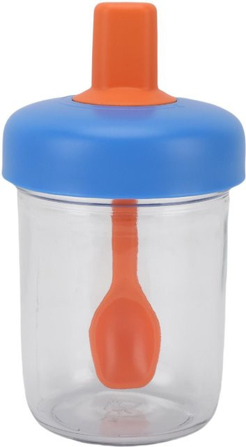 Tragbarer Haferflockenbehälter aus Glas von CosyHome mit Silikongriff, Doppeldichtung und Löffel, blau - Bild 1