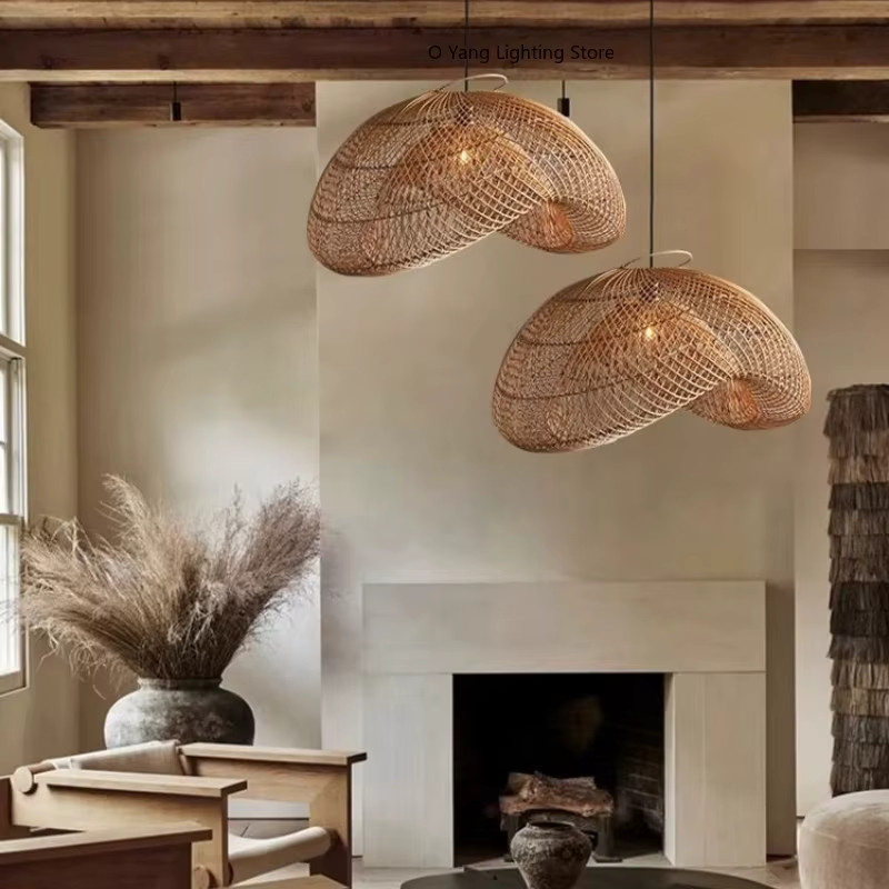JIANKEXING Pendelleuchte aus Rattan im japanischen Wabi-Sabi-Stil, braun, Zen-Design für Küche und Restaurant - Bild 3