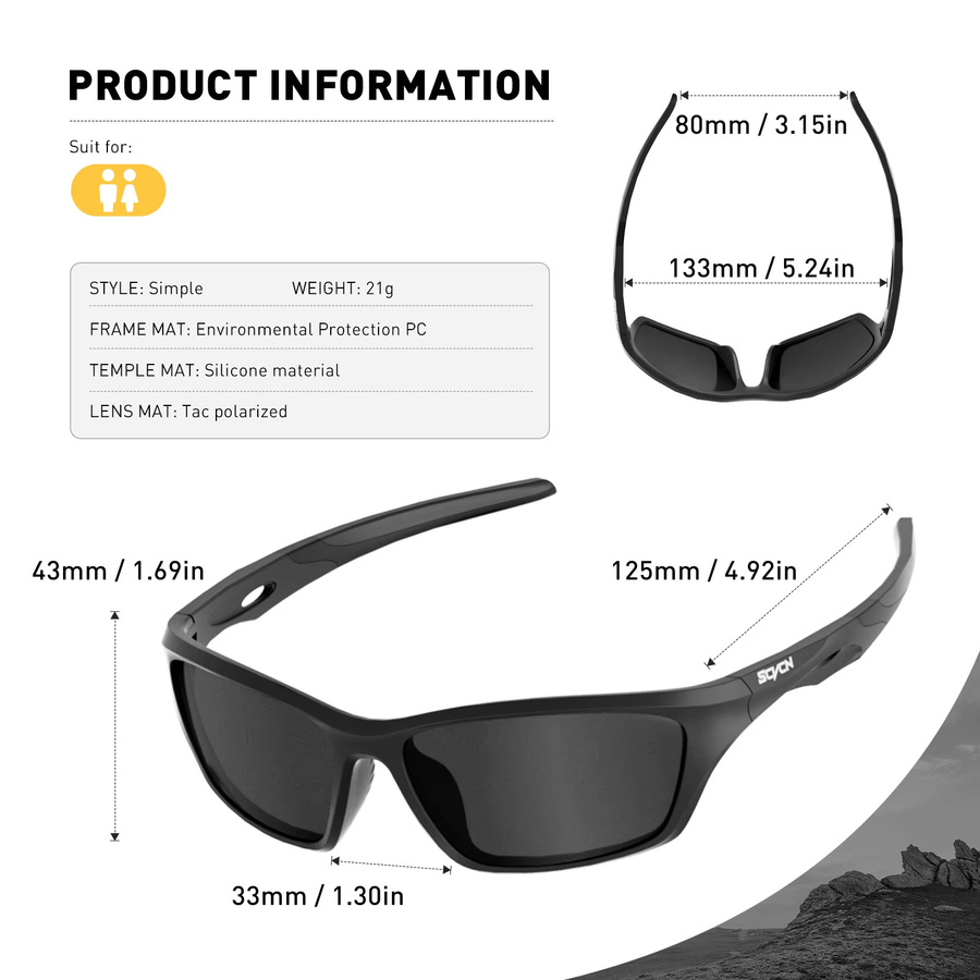 SCVCN Sportsonnenbrille, Vollrand, Kunststoff, Unisex, polarisiert - Bild 3