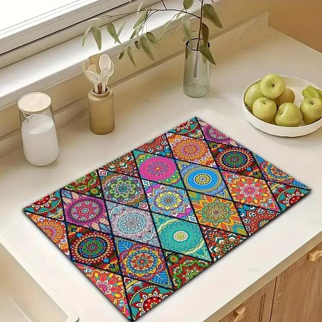 Saugfähige Küchenarbeitsplattenmatte von Lodestar mit Retro-Muster in Multicolour, rutschfestes und schnell trocknendes Pad, B/B: 60 x 40 cm - Bild 1