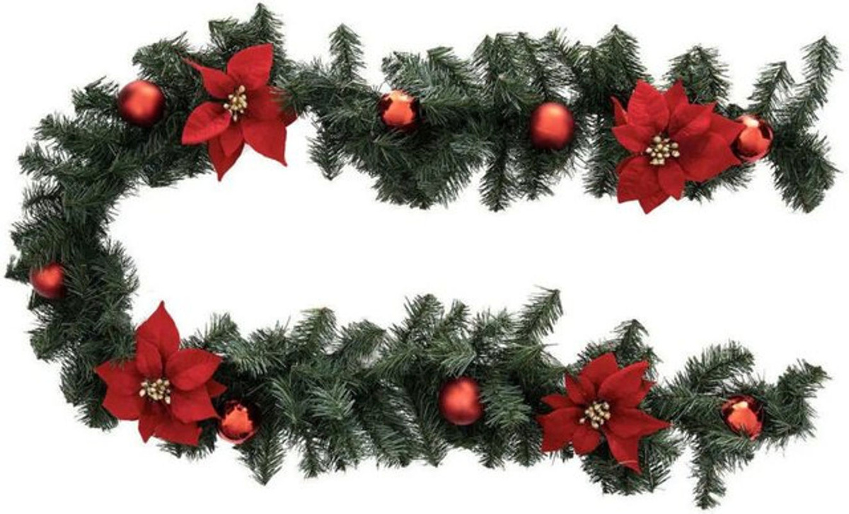 Fééric Lights And Christmas Weihnachtsgirlande Poinsettia mit Blumen und Sternen in Rot, Grün und Mehrfarbig, Länge: 200 cm - Bild 1