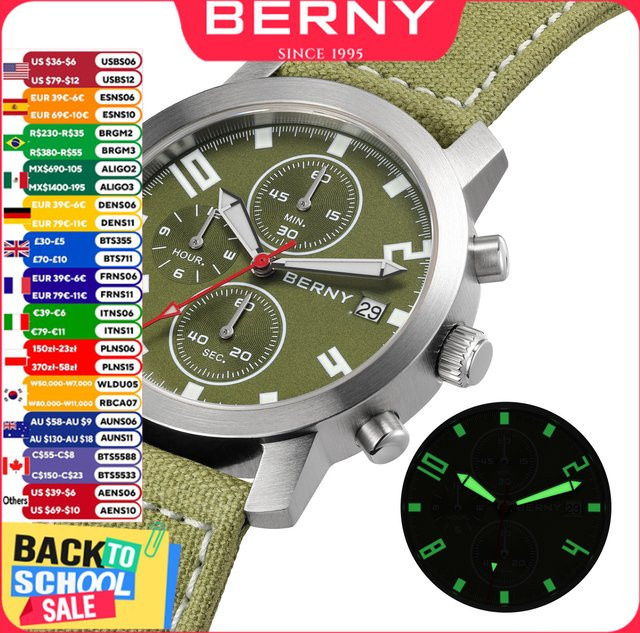 BERNY Chronograph, Quarz, Edelstahl, Silber, Textil/NATO, Herren - Bild 1