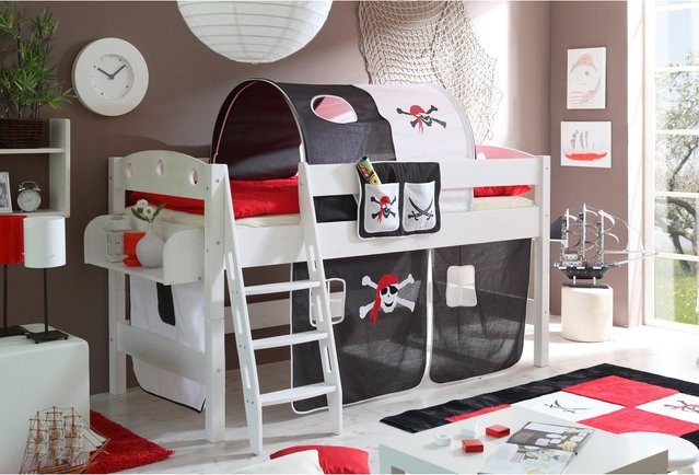 TiCAA Hochbett Kenny R für Kinder aus Kiefer Holz in Weiß - Bild 1