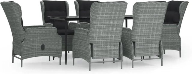 vidaXL 7-teilige Garten-Essgruppe aus Polyrattan in Hellgrau mit Glastisch - Bild 1