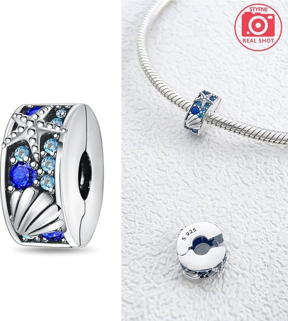 Charm Seestern & Muschel Pav Clip, Messing, Weiß, Perle, Zirkonia, Damen - Bild 1