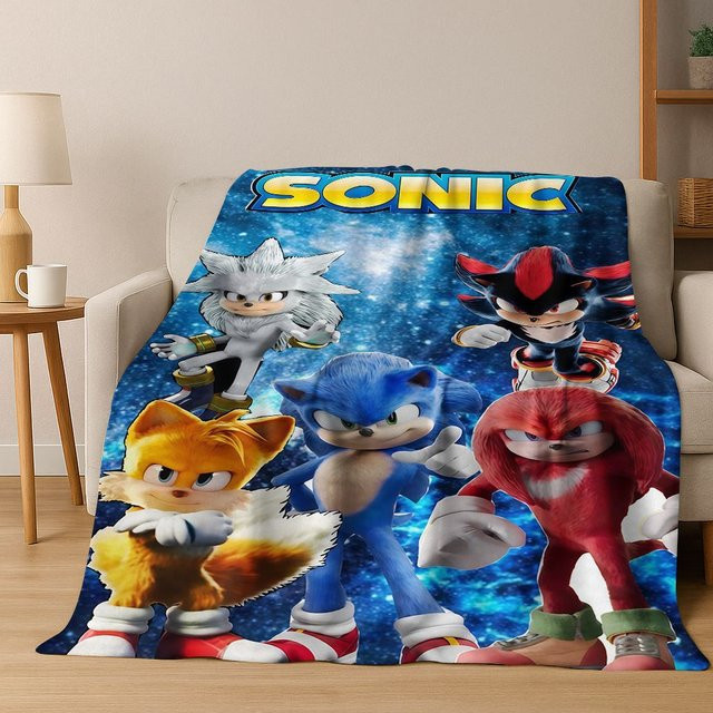 MINISO S-Sonic Cartoon Flanelldecke aus Fleece, weiche und warme Überwurfdecke für Kinder in Blau - Bild 1