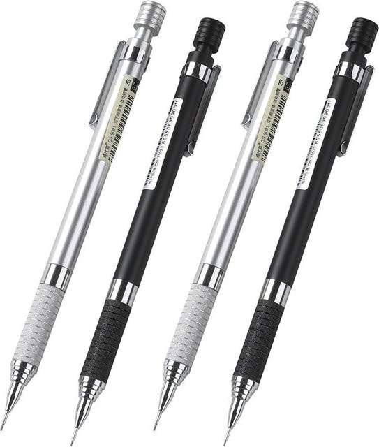 Metall Druckbleistift in Silber mit 0,5 mm und 0,7 mm Mine, bruchsicherer Antriebsstift und grafischem Design für Erwachsene - Bild 1