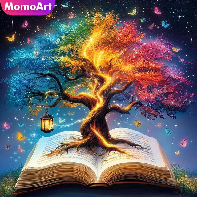 Momoart 5D Diamant-Mosaik Set Baum-Landschaft mit Schmetterling, Rundes Acryl-Stickerei-Set für Wohndekoration, Multicolour, B/T/H: 20 x 20 x 20 cm - Bild 1