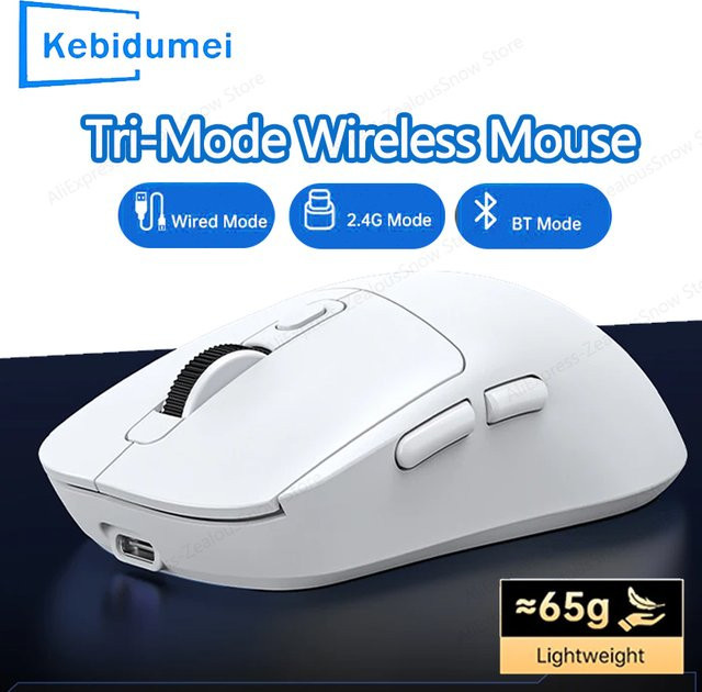 Kebidumei Kabellose Gaming Maus mit 8000 DPI, Bluetooth und 2,4 GHz Verbindung, Wiederaufladbare Maus mit 6 Tasten in Weiß - Bild 1